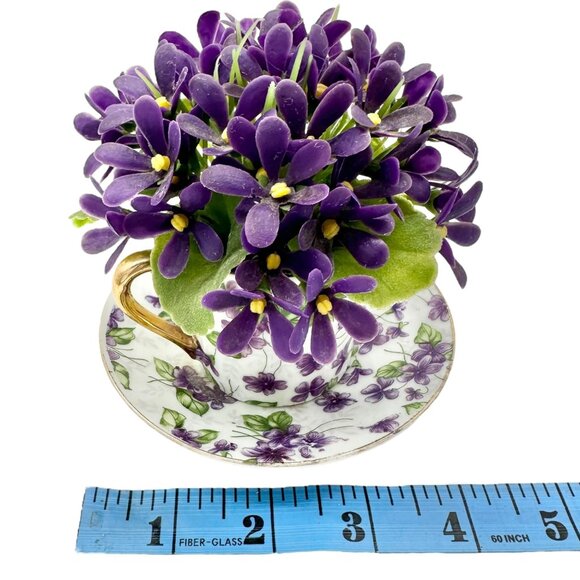 Vtg Inarco E-563 Porcelain Violet Floral Cup Saucer Figurine Flowers Gold Accent - Picture 5 of 10
